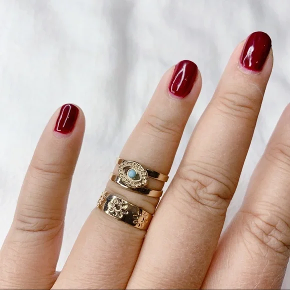 ❣️$25/3❣️ Turquoise Eye Gold Plated 2 Rings Set - Picture 8 of 11